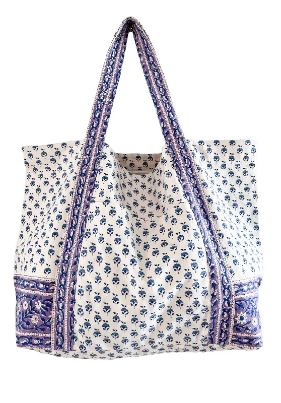 Tote Bag Sp23a13 Large Beach Bag Blue-Purple-Motif