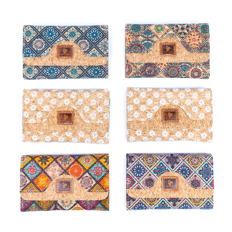 6 Cork card Wallets with Print Patterns (6 Units) BAGD-539-6