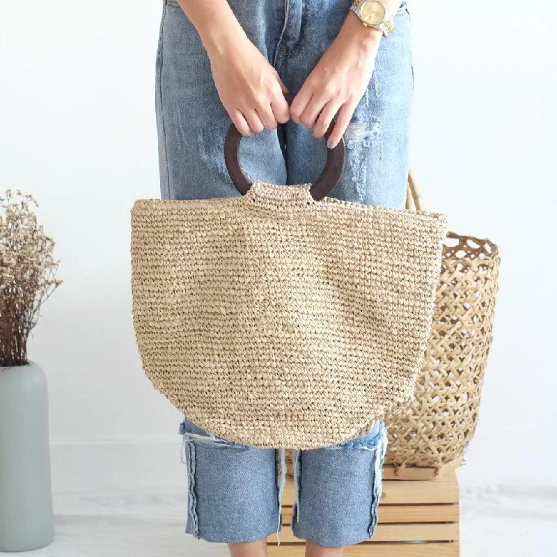 Cora Hand Crocheted Raffia Tote Bag - Brown