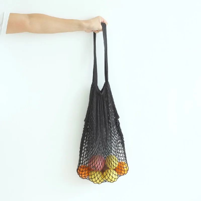 Isla Cotton Net Bag (Long Handle) - Black