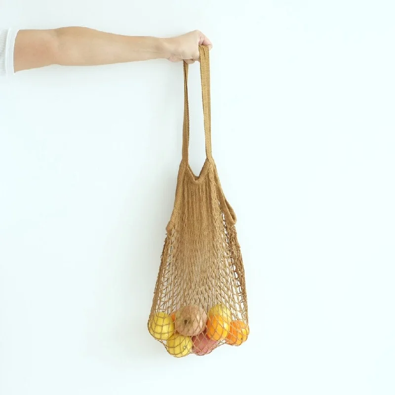 Isla Cotton Net Bag (Long Handle) - Camel