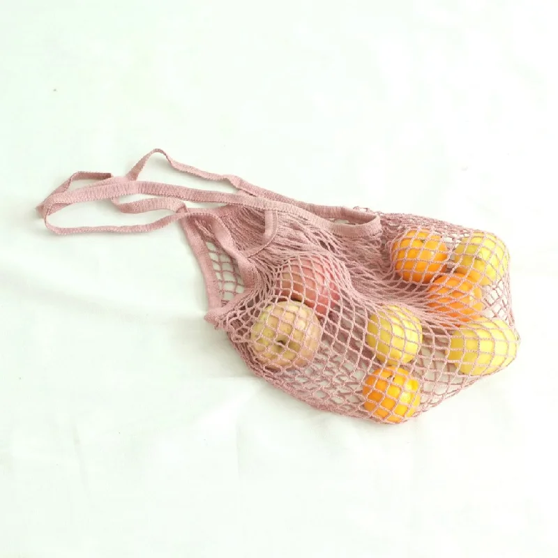 Isla Cotton Net Bag (Long Handle) - Old Rose