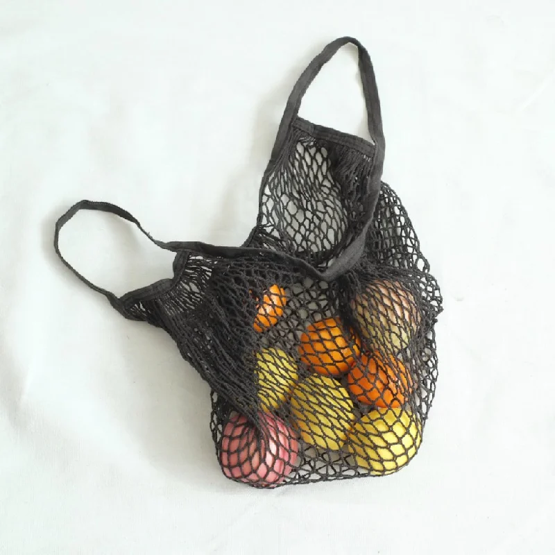 Isla Cotton Net Bag (Short Handle) - Black