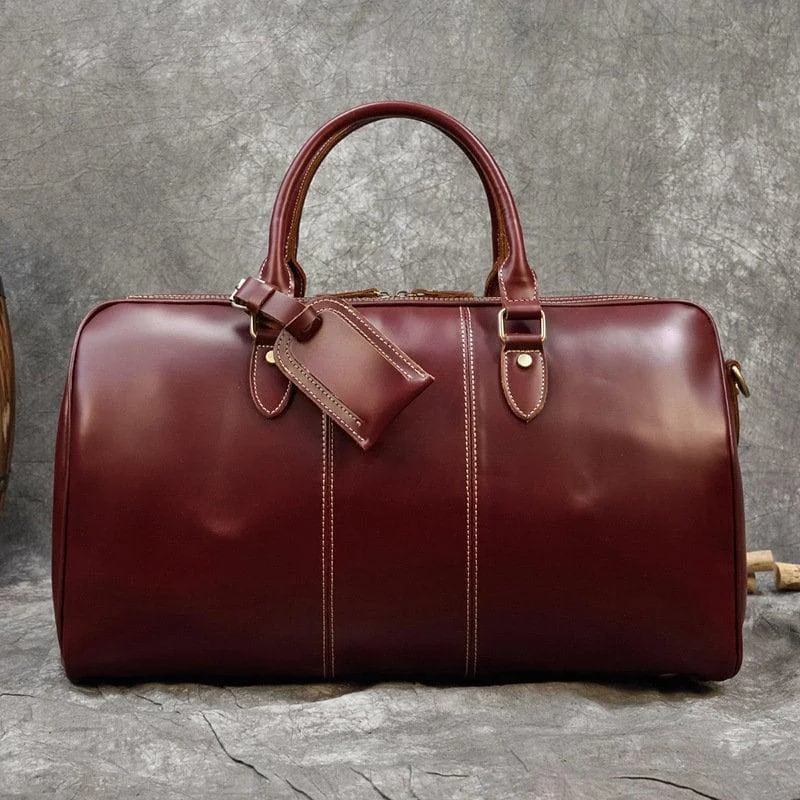 20 inches Leather Duffle Bag | Wine Red Travel Bag | Mens/Women's Leather Weekender Bag, Overnight Bag Full Grain Leather Holdall, Gym Bag