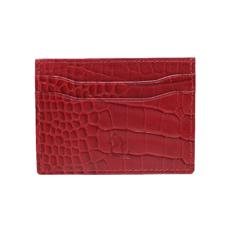 10119 Croco Red Leather Card Holder for Men and Women