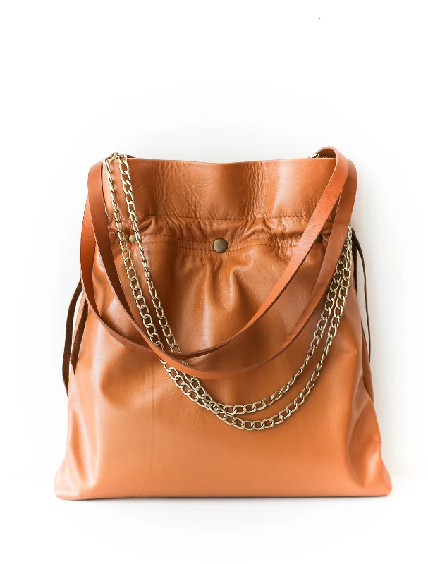 Brown Leather Drawstring Bag