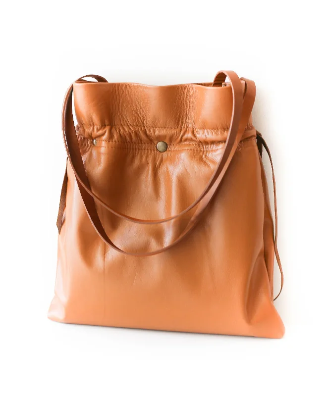 Brown Leather Drawstring Bag