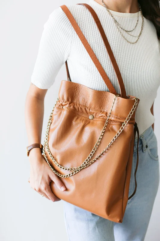 Brown Leather Drawstring Bag