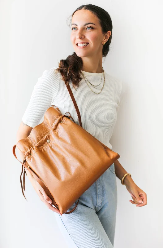 Brown Leather Drawstring Bag