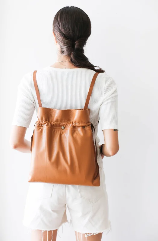 Brown Leather Drawstring Bag