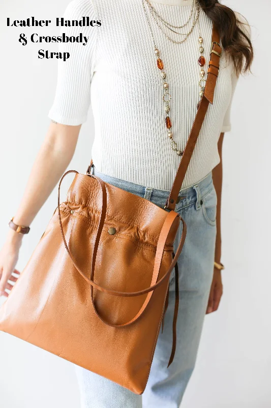 Brown Leather Drawstring Bag