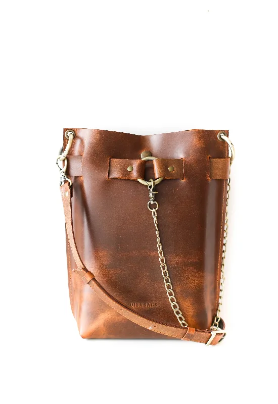 Coffee Brown Leather Bag - ""Ring Belt Edition""