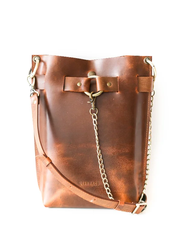 Coffee Brown Leather Bag - ""Ring Belt Edition""