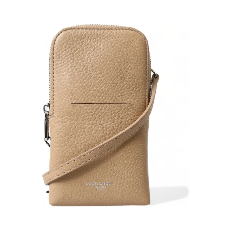 Dolce & Gabbana Elegant Beige Leather Crossbody Phone Bag