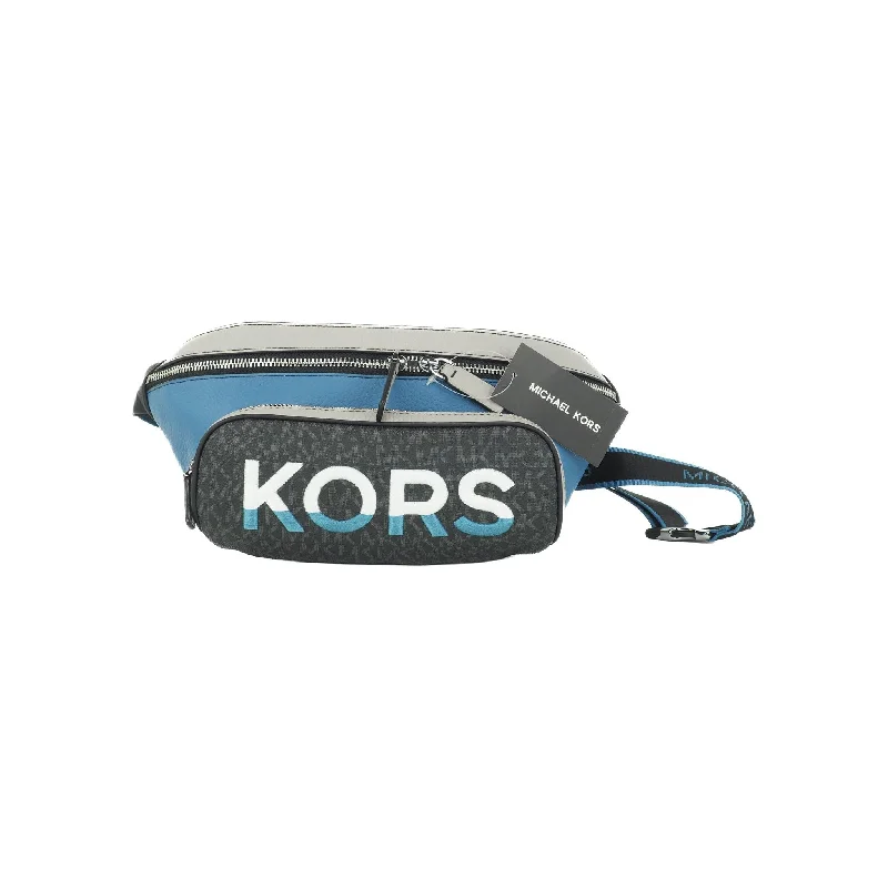 Michael Kors Cooper Large Blue Multi Leather Embroidered Logo Utility Belt Bag