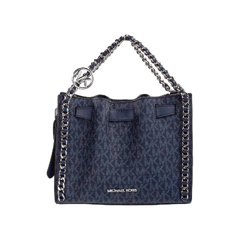 Michael Kors Mina Small Belted Navy Signature PVC Chain Inlay Crossbody Bag