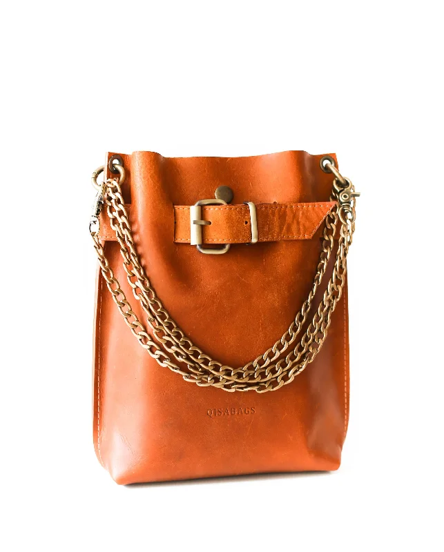 Small Brown Leather Bag with Chain