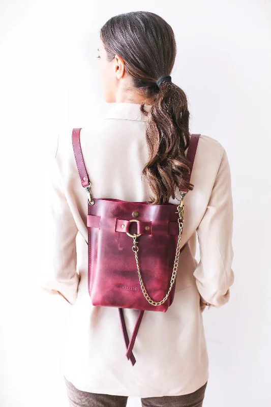 Small Burgundy Leather Bag-""Ring Belt"" Edition