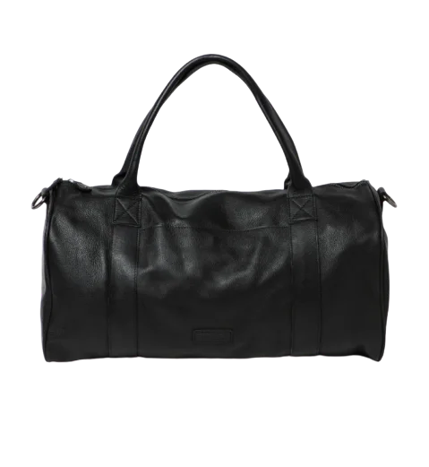 Stitch & Hide Leather Globe Weekender Duffle Bag Black - FREE WALLET POUCH