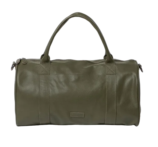 Stitch & Hide Leather Globe Weekender Duffle Bag Olive Green - FREE WALLET POUCH