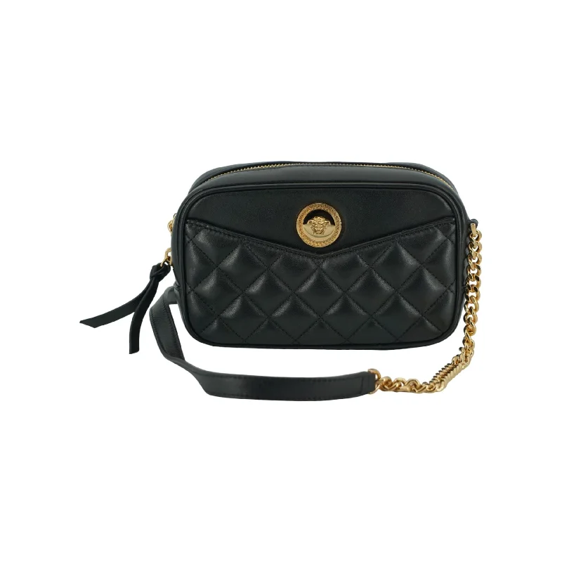 Versace Elegant Small Black Leather Crossbody Bag