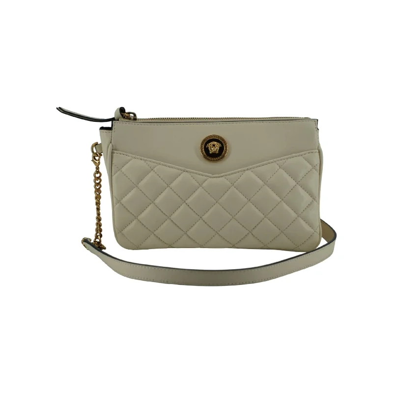 Versace Elegant White Lamb Leather Crossbody Pouch