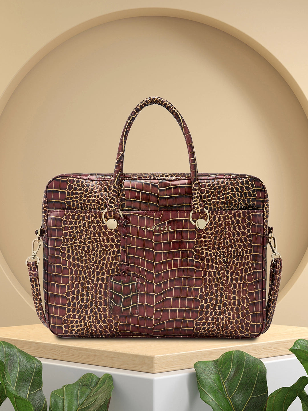 Caprese Miranda Laptop Bag Large Croco Women'S Office Bag Burgundy