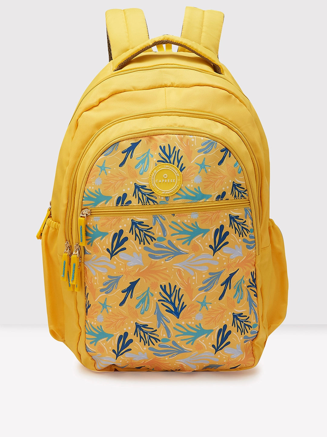 Caprese Xenia School Laptop Backpack Large Printed Yellow