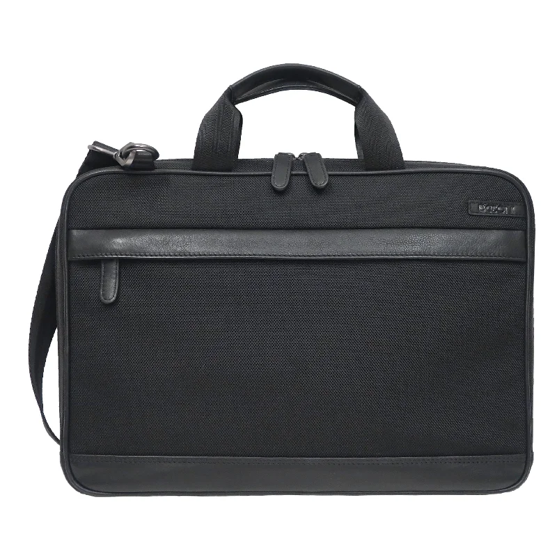 Ballistic Nylon Slim Briefcase With Nappa Leather Trim